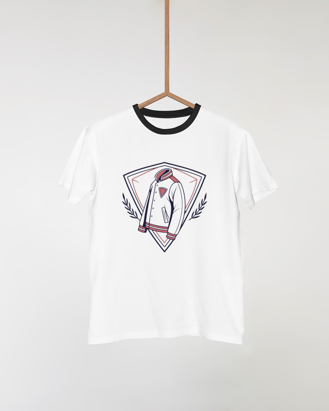 T-shirt avec veste varsity iconique, style doodle vectoriel, idéal pour mode urbaine