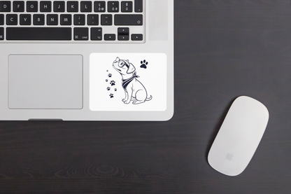 Sticker à motif de chien curieux avec lunettes style minimaliste amusant et moderne