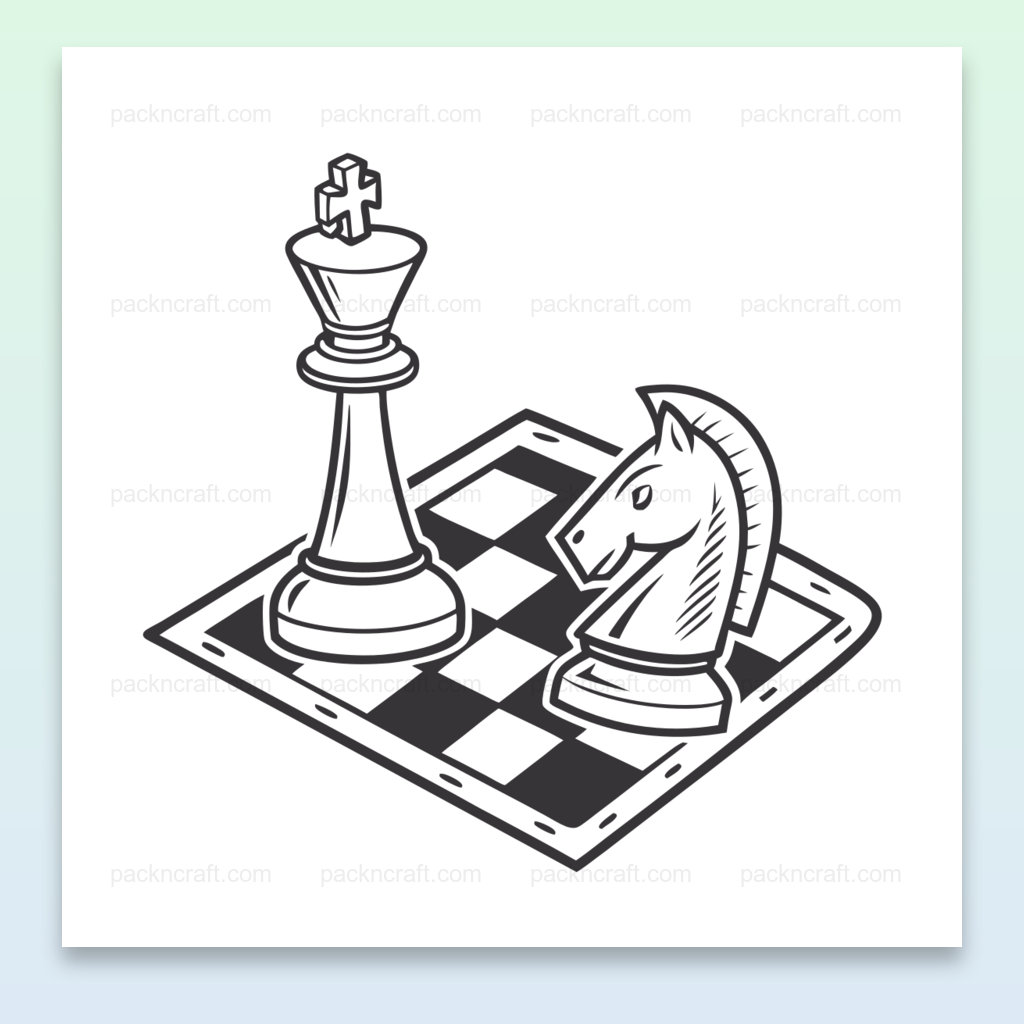 Illustration stylisée d'un cavalier et roi sur un échiquier, usage éducatif et décoratif
