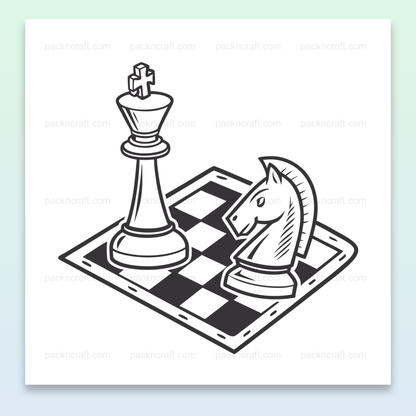 Illustration stylisée d'un cavalier et roi sur un échiquier, usage éducatif et décoratif