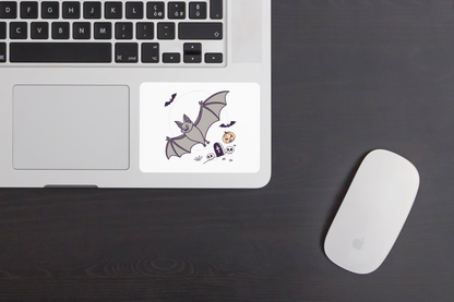 Sticker sur fond transparent featuring une chauve-souris espiègle au style vintage