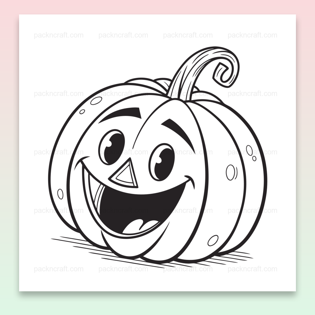 Illustration d'une citrouille rieuse en style cartoon, idéale pour Halloween et DIY