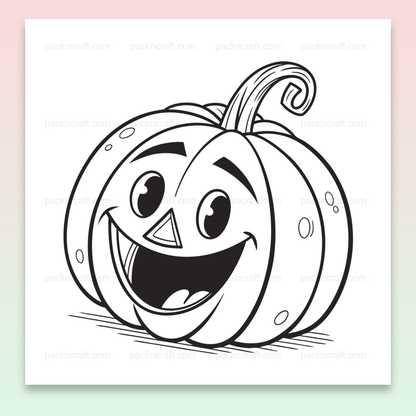 Illustration d'une citrouille rieuse en style cartoon, idéale pour Halloween et DIY