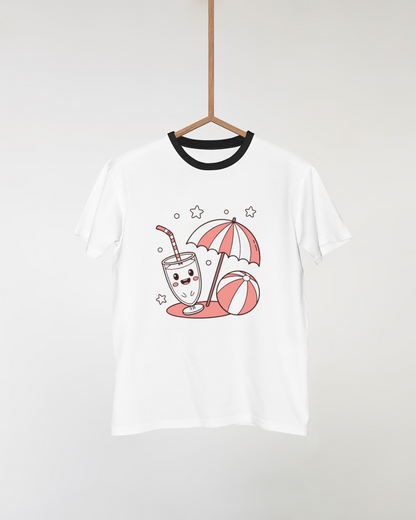 T-shirt arborant un adorable smoothie kawaii, ambiance plage éclatante funeté