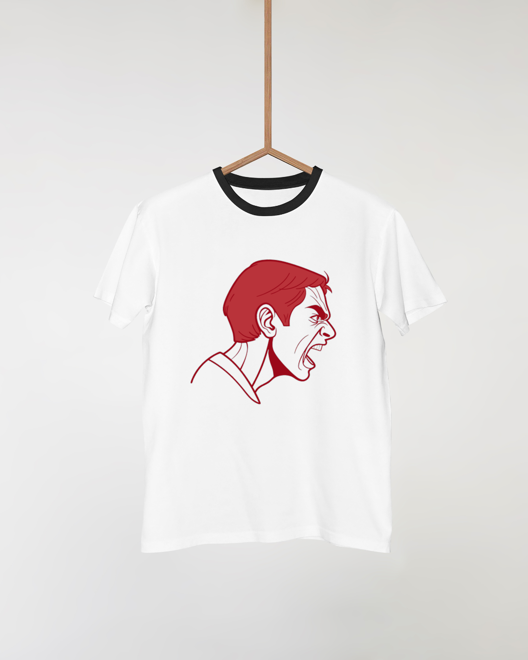 T-shirt avec icône numérique monochrome exprimant une émotion intense, style moderne