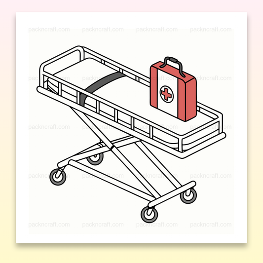 Illustration vectorielle de chariot médical avec kit de secours, Représentation moderne de chariot médical sur une tasse, Chariot médical contemporain encadré pour décoration, Design élégant de chariot médical sur un t-shirt, Sticker détaillé de chariot médical pour papeterie