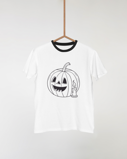 T-shirt amusant avec une citrouille souriante et bougie pour Halloween