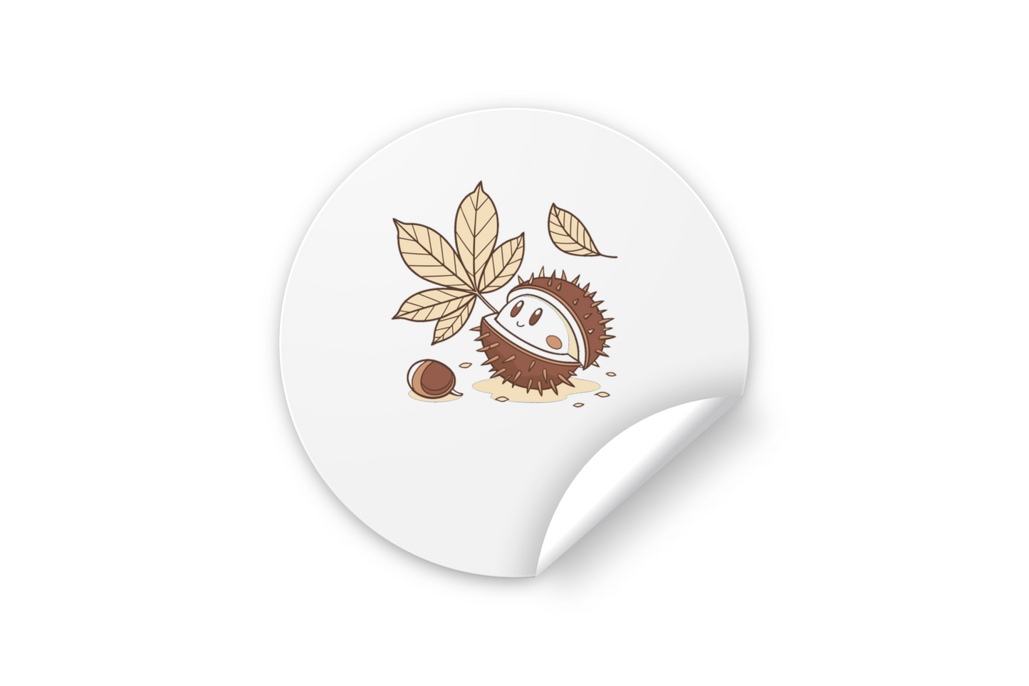 Sticker avec châtaigne joyeuse au design vectoriel doux en ambiance automnale