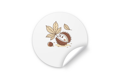 Sticker avec châtaigne joyeuse au design vectoriel doux en ambiance automnale