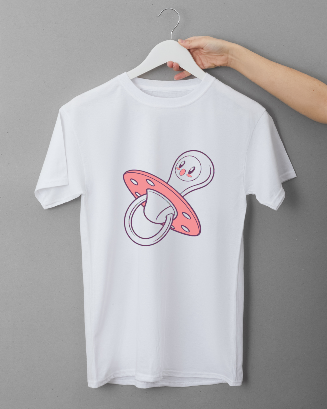 T-shirt blanc avec sucette enfantine souriante pastel pour bébé et enfant