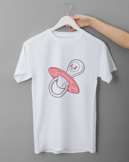 T-shirt blanc avec sucette enfantine souriante pastel pour bébé et enfant