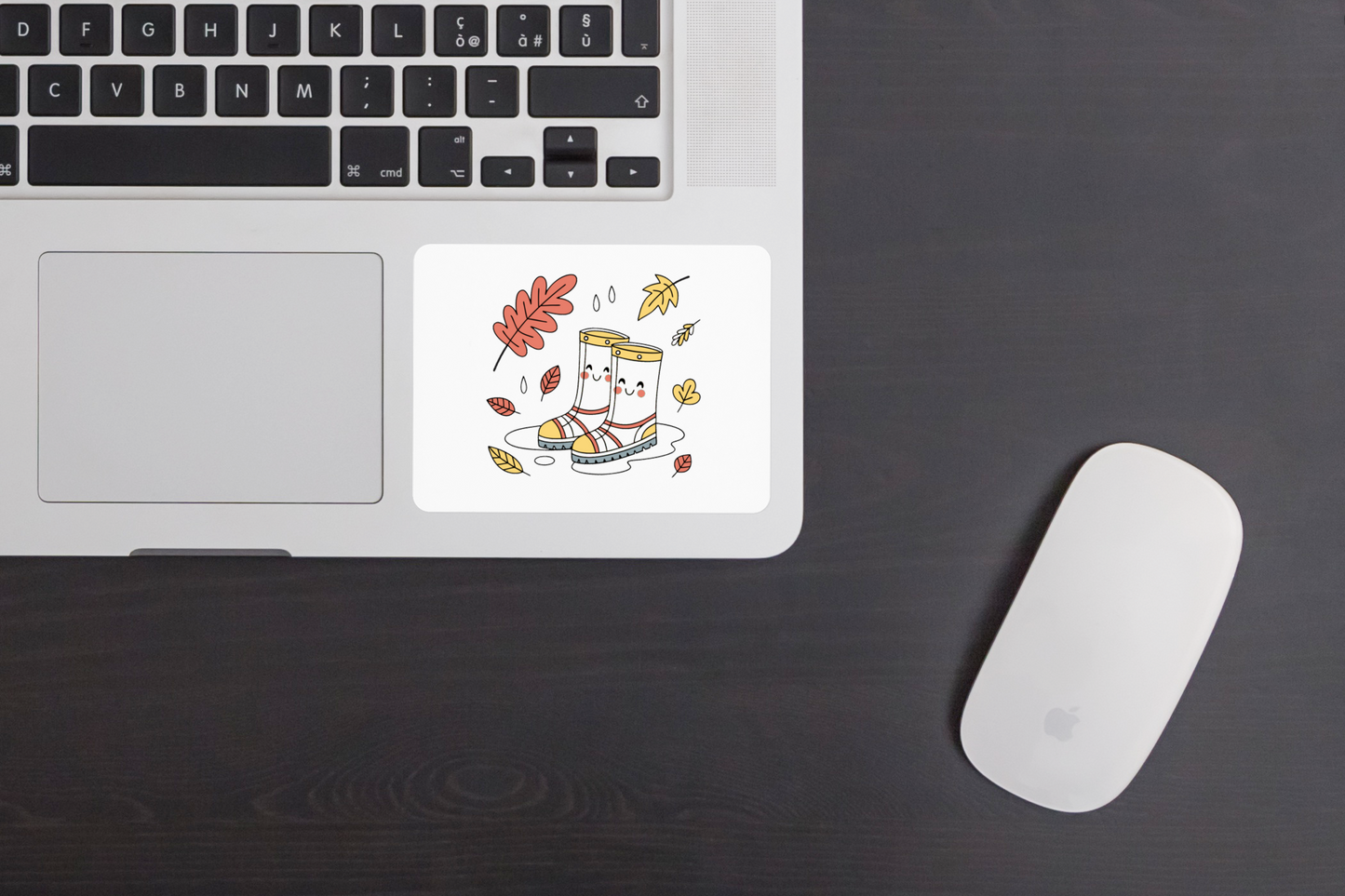 Sticker aux bottes joyeuses sous une pluie d'automne avec un design doodle vibrant