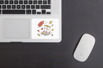 Sticker aux bottes joyeuses sous une pluie d'automne avec un design doodle vibrant