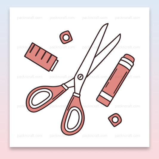 Illustration minimaliste d'un kit de découpe pour papeterie créative et DIY.
