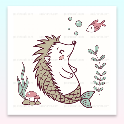 Illustration d'un hérisson sirène en style pastel, parfait pour projets marins et créatifs