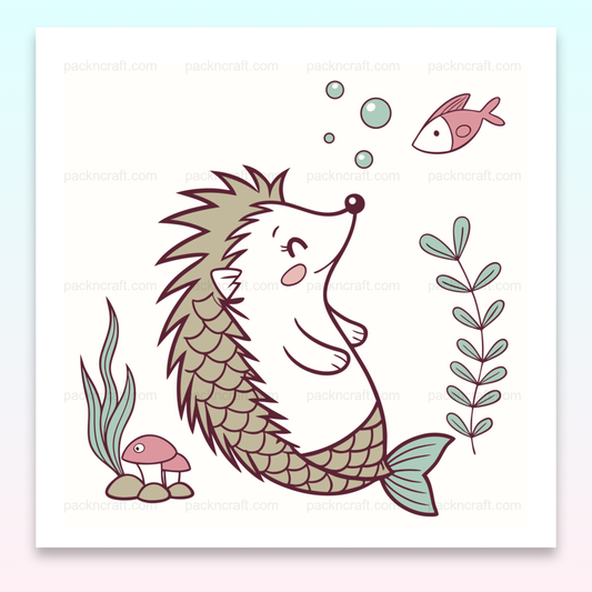 Illustration d'un hérisson sirène en style pastel, parfait pour projets marins et créatifs