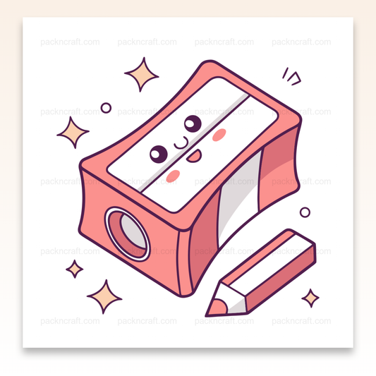 Illustration kawaii d'un taille-crayon joyeux, parfait pour la papeterie.