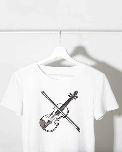 T-shirt avec un design musical créatif mettant en avant un violon artistique