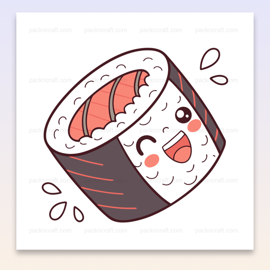 Illustration de makizushi joyeux en style kawaii pour usages créatifs.