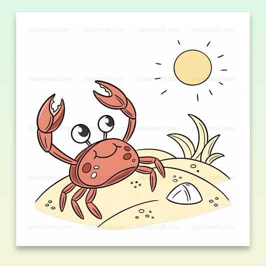 Crabe joyeux sur la plage, illustration vectorielle pour projets DIY et décorations.