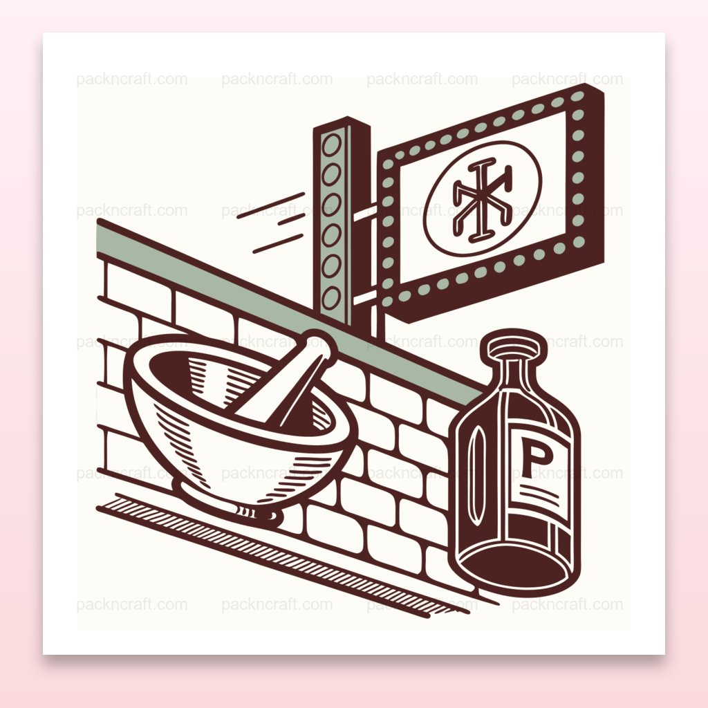 Design rétro de pharmacie pour projets de décoration vintage.