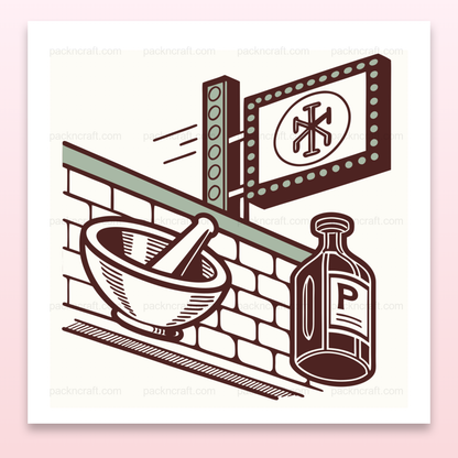 Design rétro de pharmacie pour projets de décoration vintage.