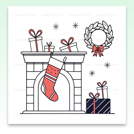Illustration minimale de cheminée avec cadeaux de Noël en SVG, parfait pour décorations festives.