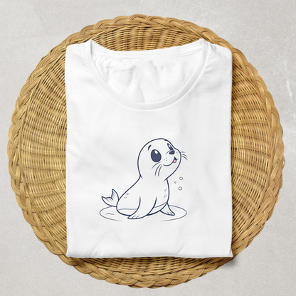 T-shirt décontracté avec phoque espiègle sur glace dans un design marin doux