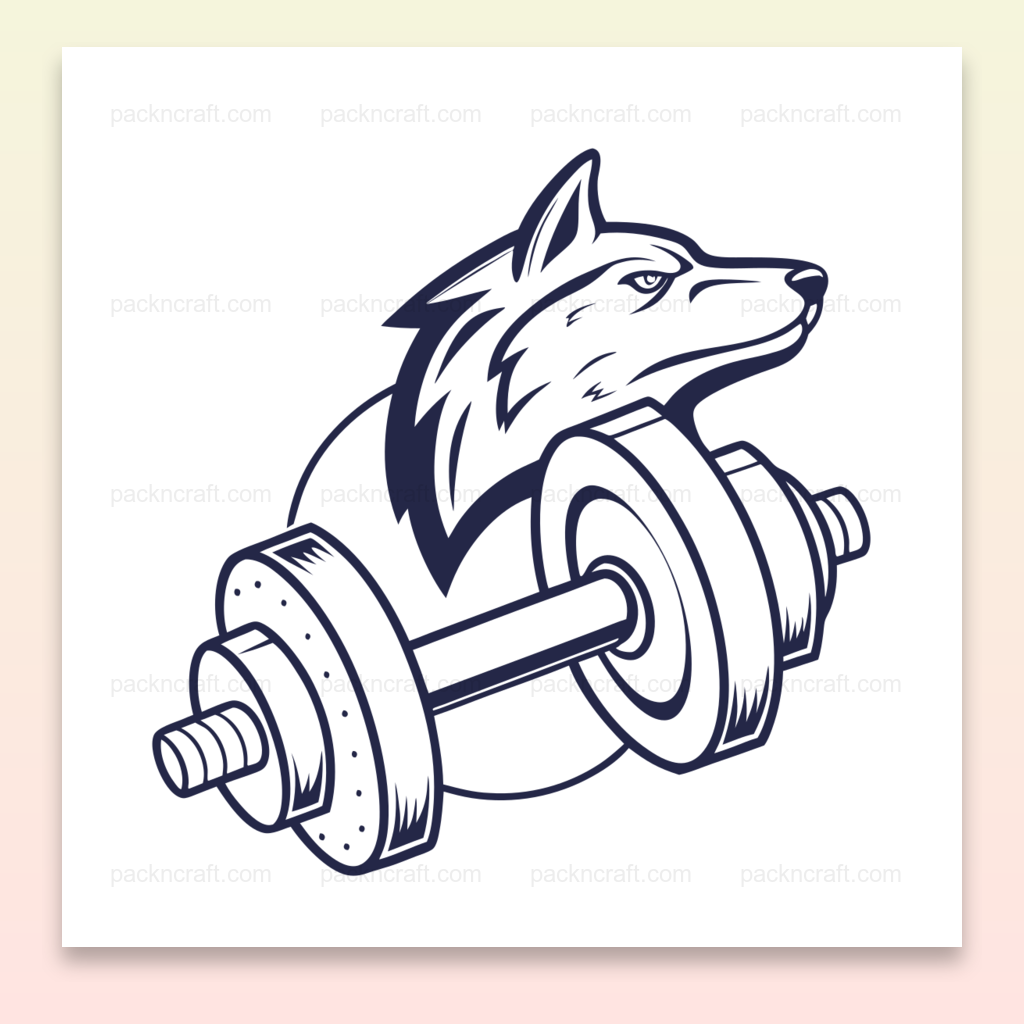 Illustration vectorielle d'un loup attentif avec haltère, parfaite pour le sport.