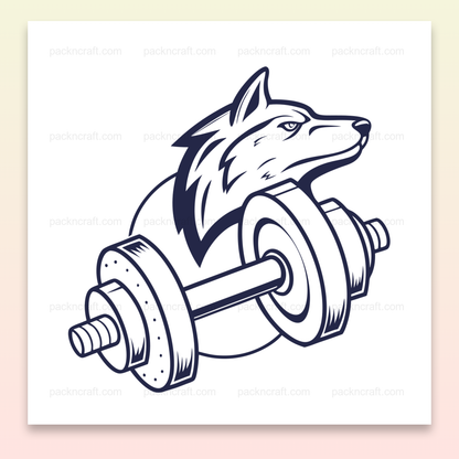 Illustration vectorielle d'un loup attentif avec haltère, parfaite pour le sport.