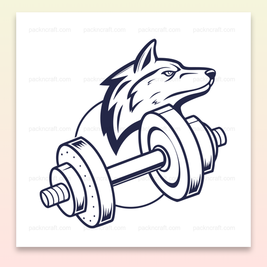 Illustration vectorielle d'un loup attentif avec haltère, parfaite pour le sport.