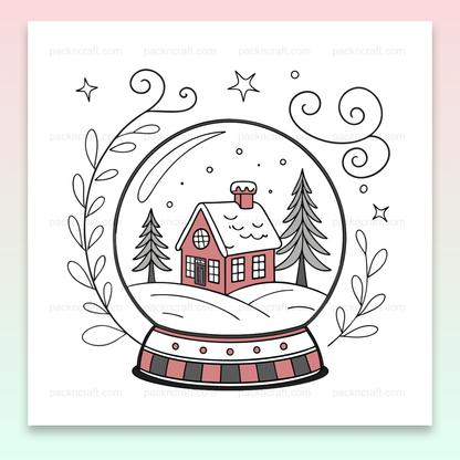 Illustration hivernale d'une maison enneigée dans un globe de neige, parfait pour décorations DIY.