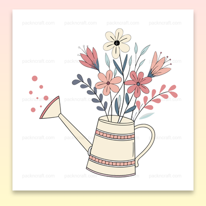 Illustration vectorielle d'un arrosoir fleuri pastel pour projets créatifs.