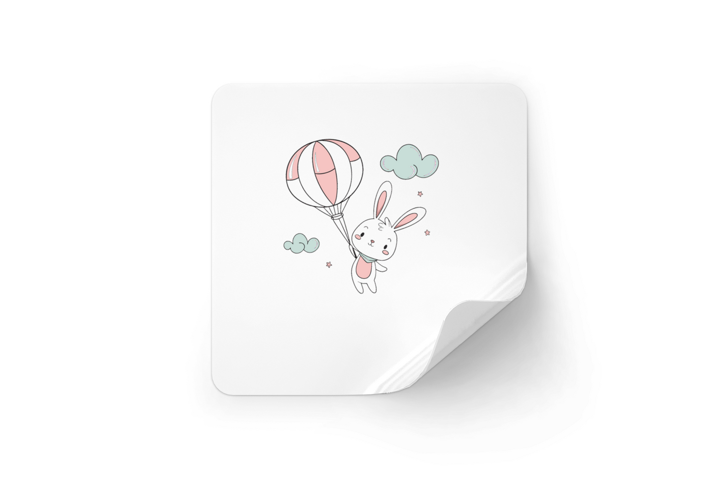 Sticker de lapin en montgolfière kawaii sur fond de ciel étoilé