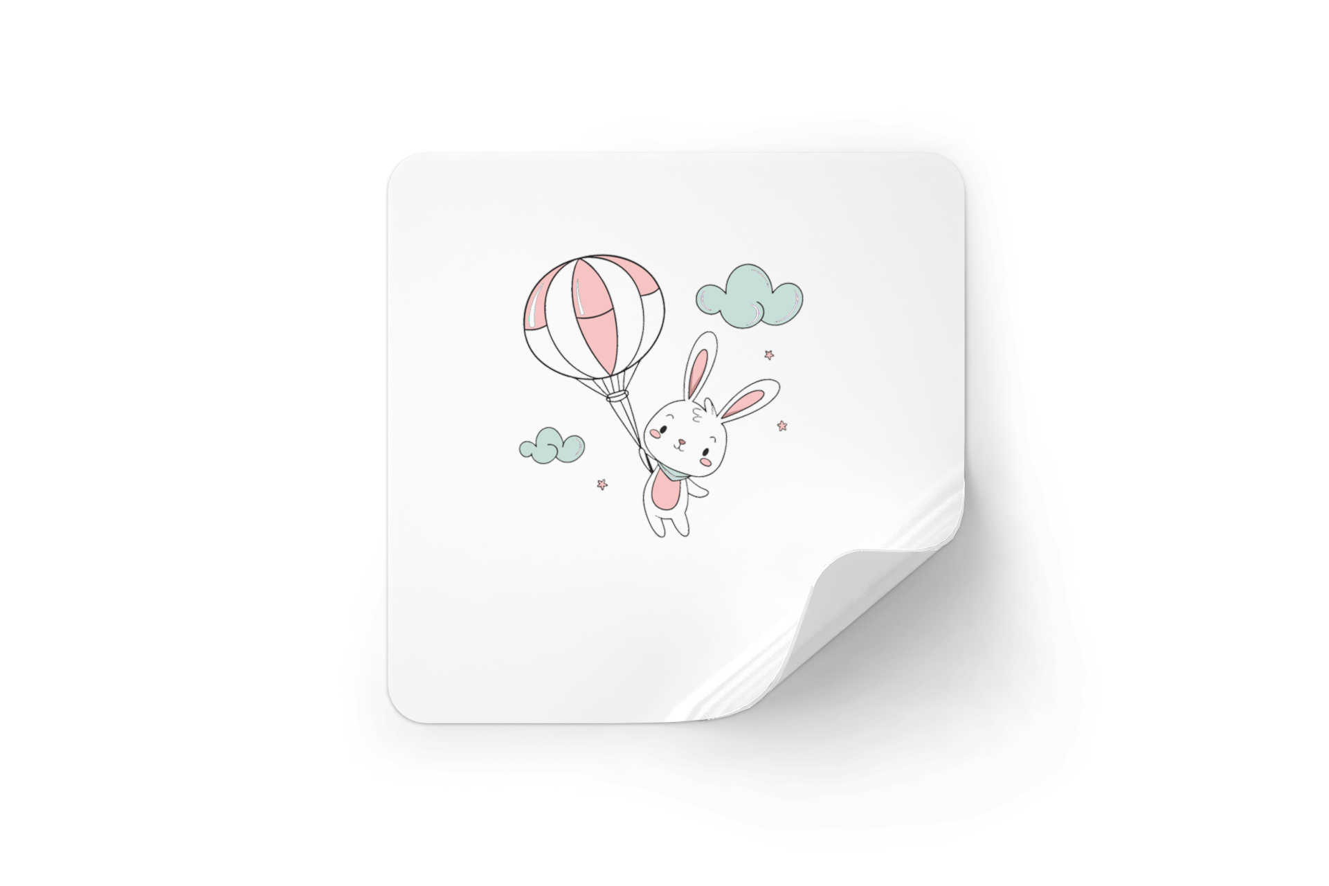 Sticker de lapin en montgolfière kawaii sur fond de ciel étoilé