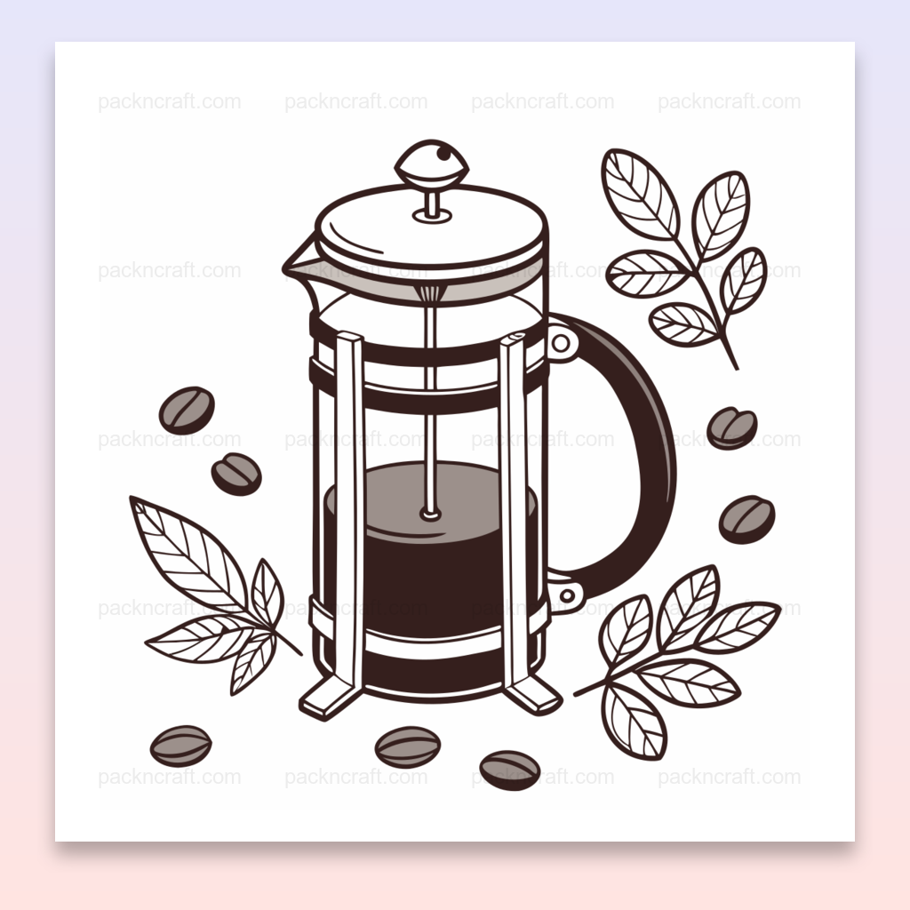 Illustration vectorielle de cafetière à piston pour déco et papeterie.