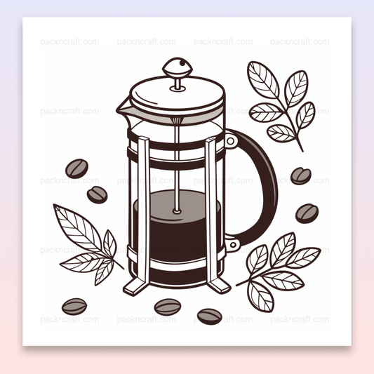 Illustration vectorielle de cafetière à piston pour déco et papeterie.