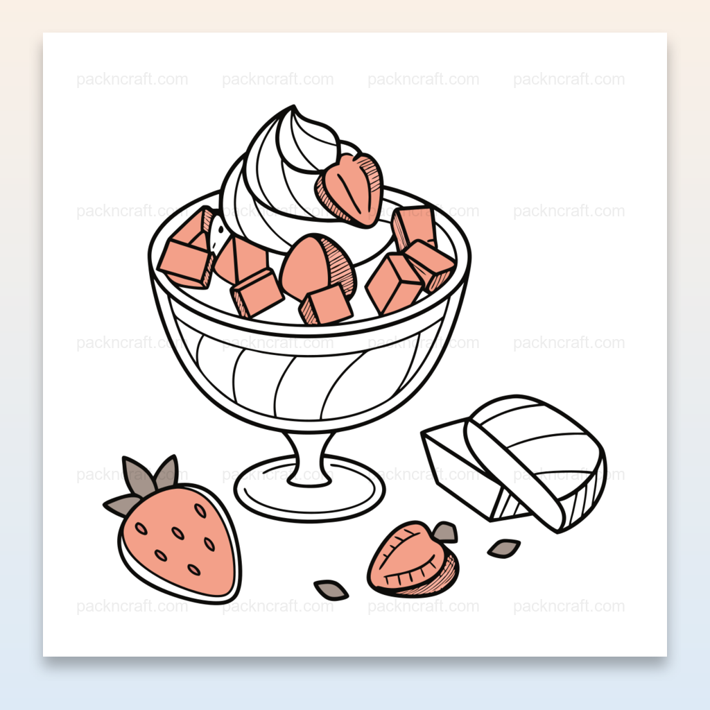 Illustration de parfait gourmand à la fraise, idéale pour DIY et papeterie.