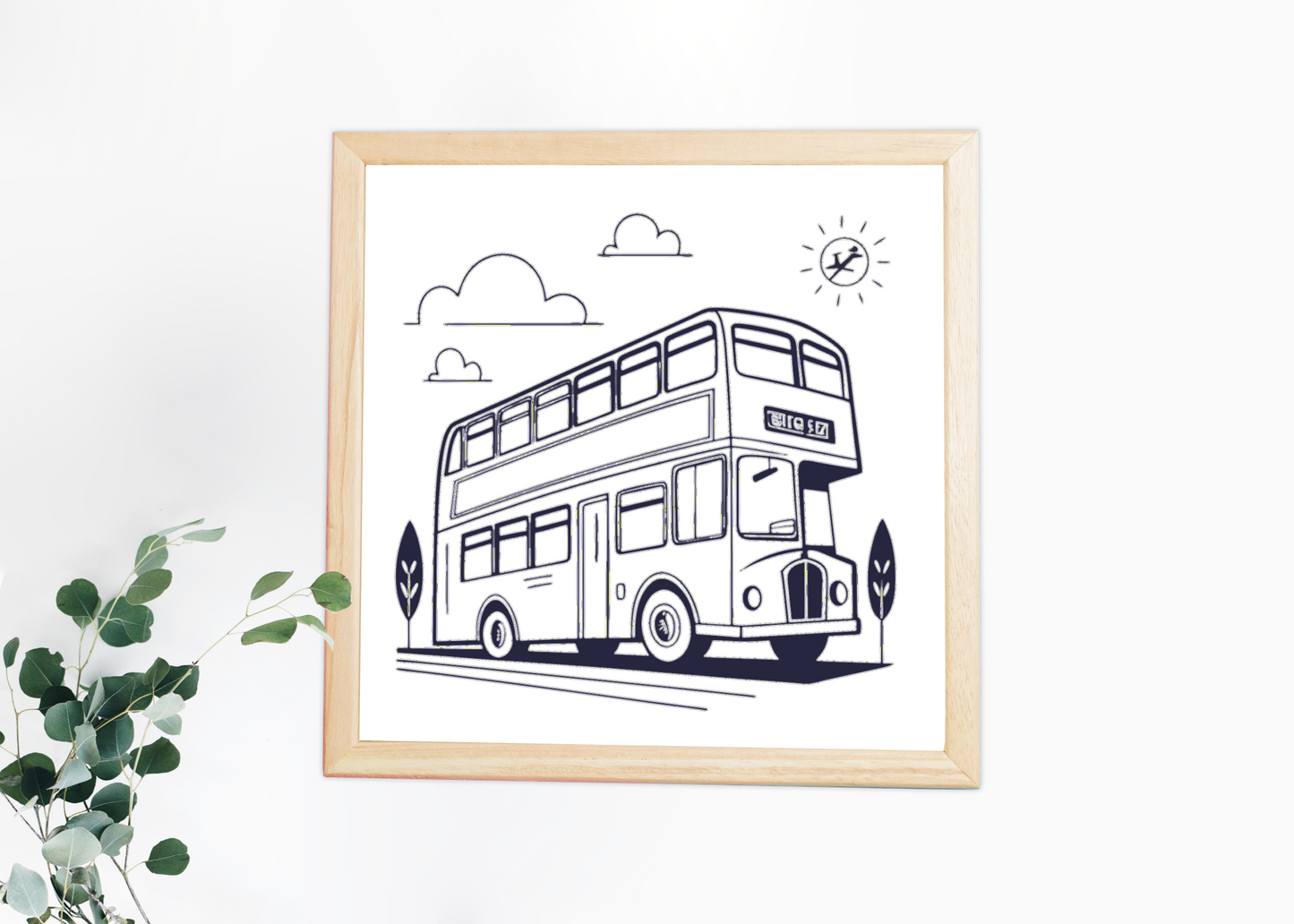 Cadre avec bus à impériale vintage monochrome pour passionnés de voyage rétro