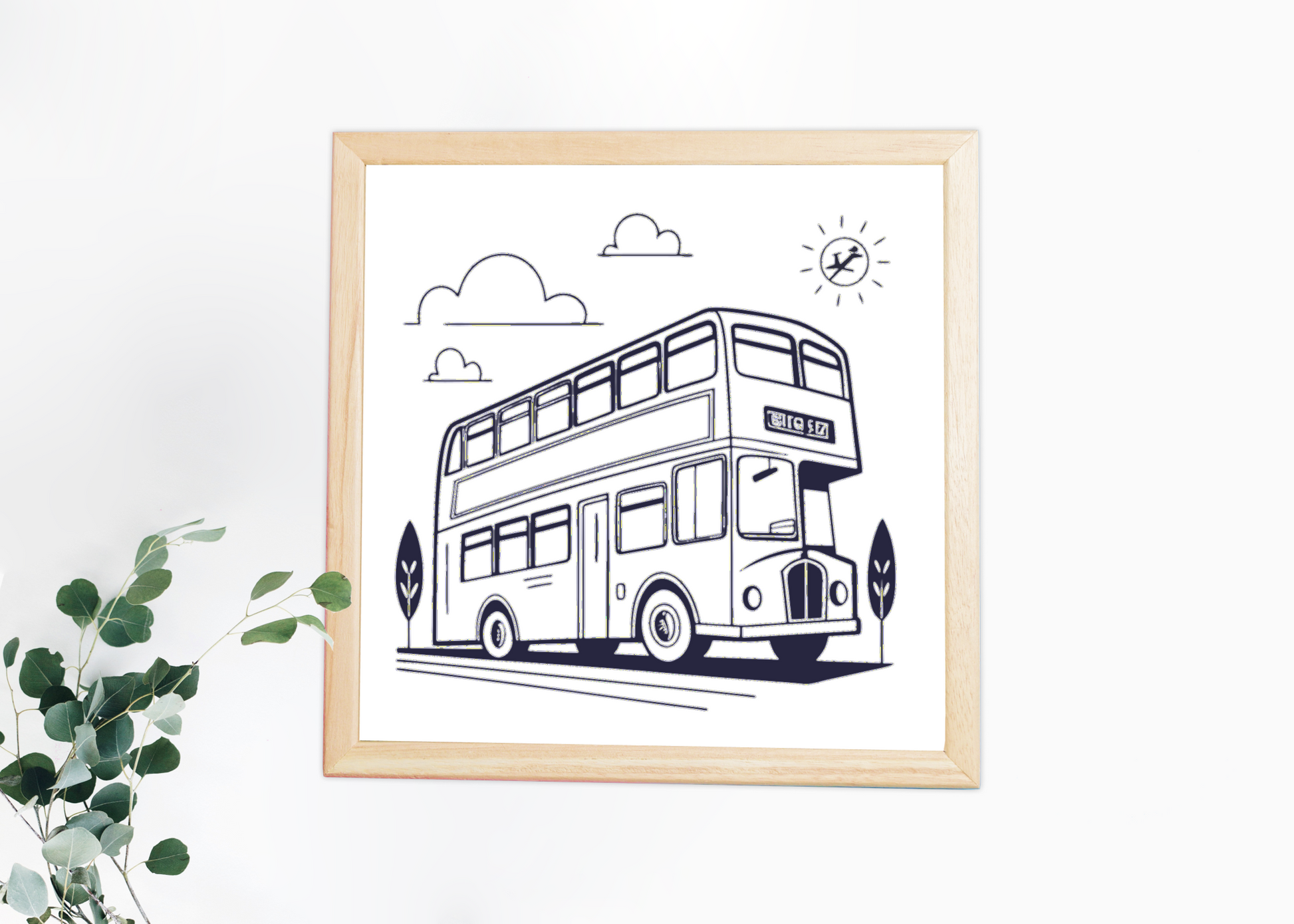 Cadre avec bus à impériale vintage monochrome pour passionnés de voyage rétro