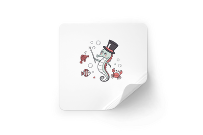 Sticker décoratif avec un hippocampe magicien dans un univers marin féerique