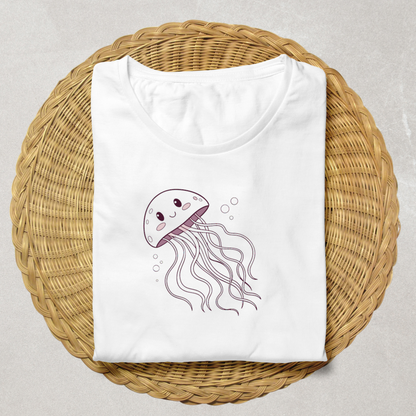 T-shirt pastel orné de méduses souriantes pour un style océanique vibrant