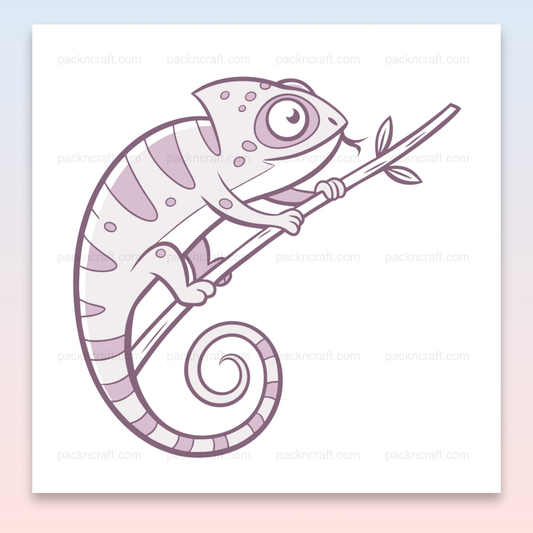 Illustration caméléon curieux sur branche, idéal pour déco jungle et projets éducatifs.