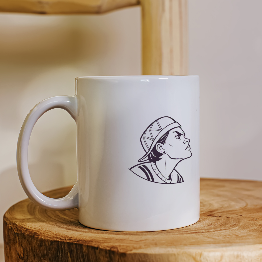 Mug avec design rebelle d'un garçon vectoriel monochrome, attitude déterminée