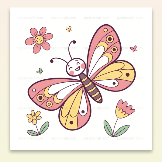 Illustration de papillon joyeux, style doodle printanier pour projets DIY.