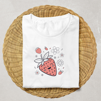 T-shirt avec fraise joyeuse en fleurs pastel apportant une touche de nature douce