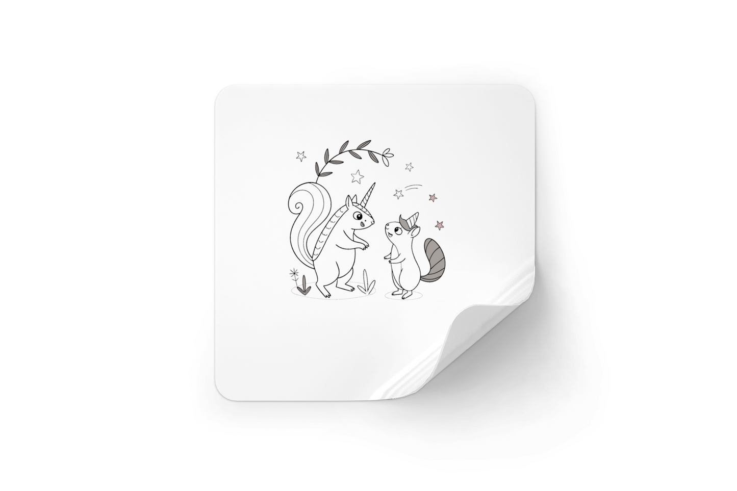 Sticker adorable avec icône de licorne et écureuil stylisé conte de fées