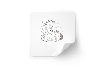 Sticker adorable avec icône de licorne et écureuil stylisé conte de fées