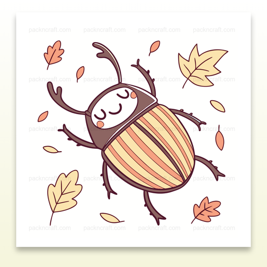 Scarabée paisible dans des feuilles automnales, illustration SVG kawaii