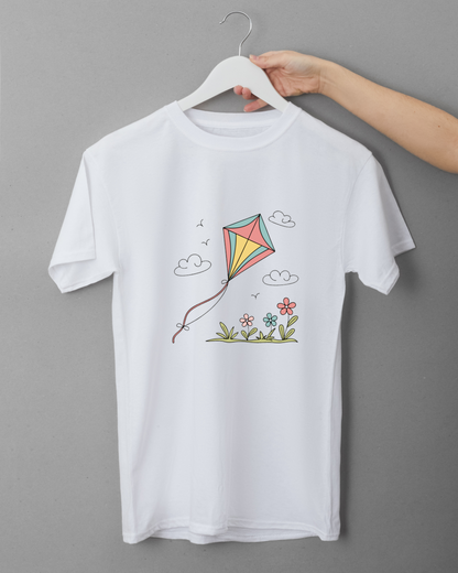 T-shirt avec cerf-volant joyeux doodle pour un printemps coloré en plein air